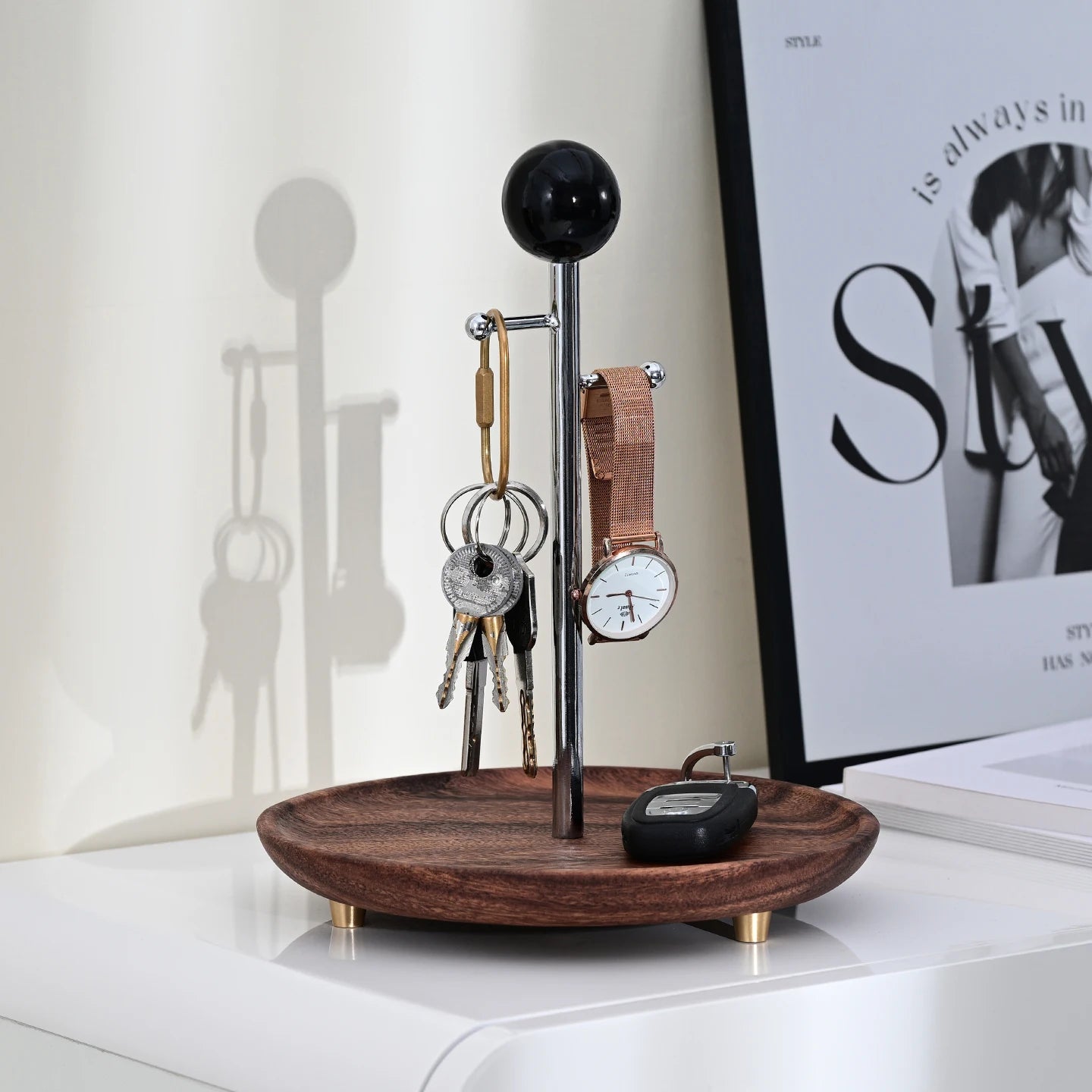 handmade Key Holder for Entryway, Wooden Key Tray, Wall Mounted Key Organizer, Jewelry and Watch Storage Stand, Iron Desktop Key Hook, Decorative Home Accessories.
