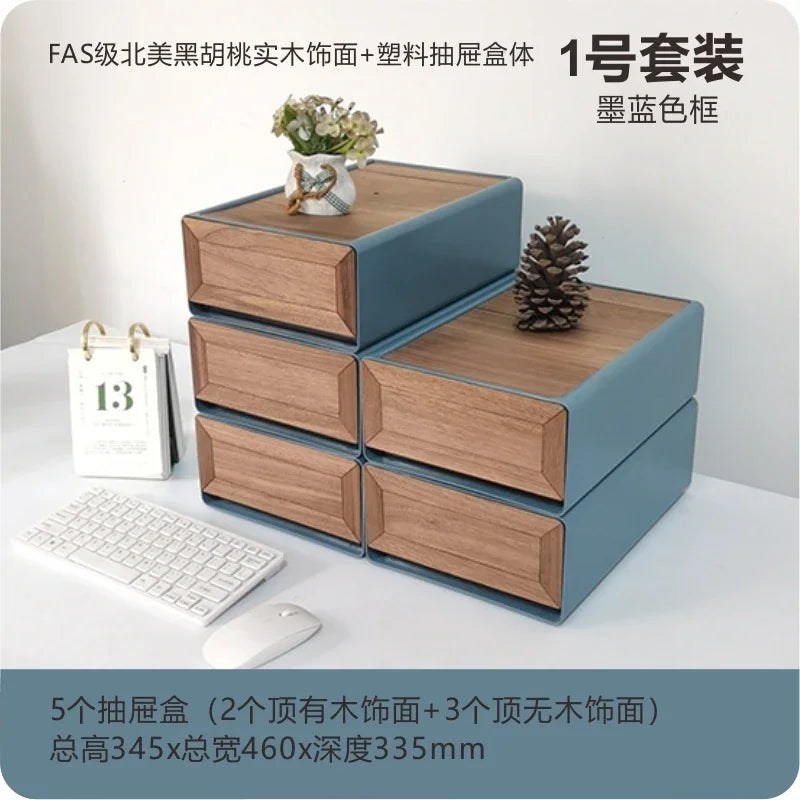 handmade Black Walnut Solid Wood Veneer Storage Box Multi-functional Household Underwear Storage Drawer Can Be Stacked Office Organizer