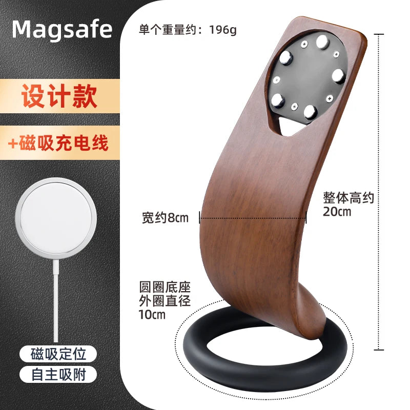 WOODEN HANDMADE Msgsafe HOLDER  Mobile Phone Stand Custom Design Wooden Magnetic Charger Bracket Desktop Creative Lazy Wireless Charging Phone Holder