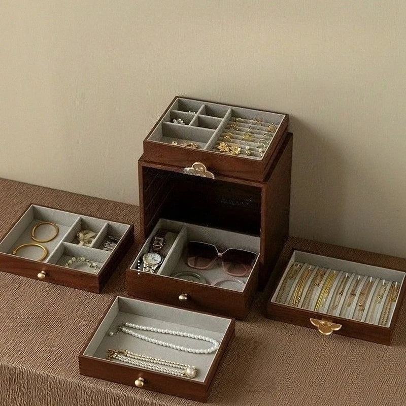 HANDADE WALNUT  Wooden Jewelry Box Large Luxury Necklaces Storage Boxes Transparent Ring Bracelet Display Case Jewellery Organizer Packaging