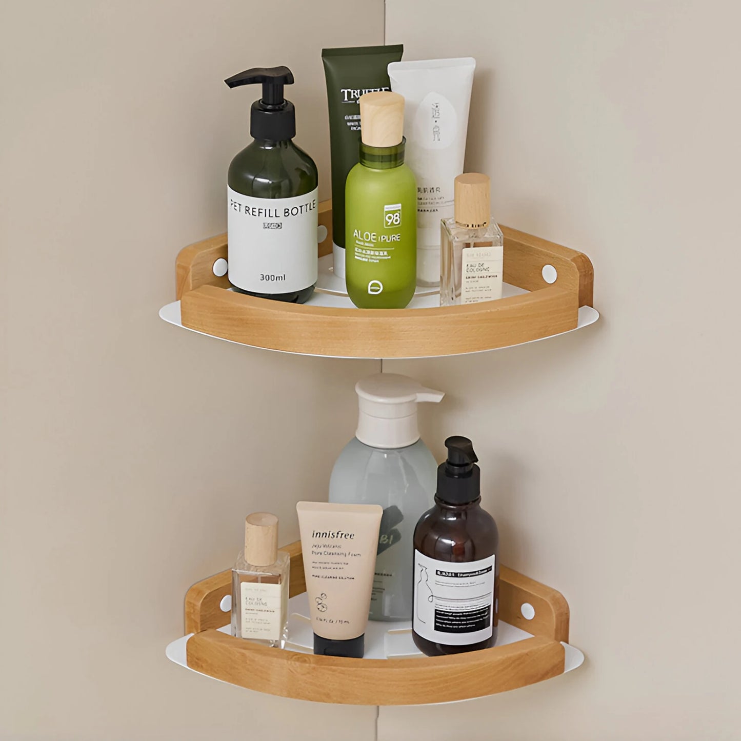 HANDMADE Bathroom storage rack wall mounted, bathroom toilet bathroom storage solid wood non perforated triangular frame wall corner rack