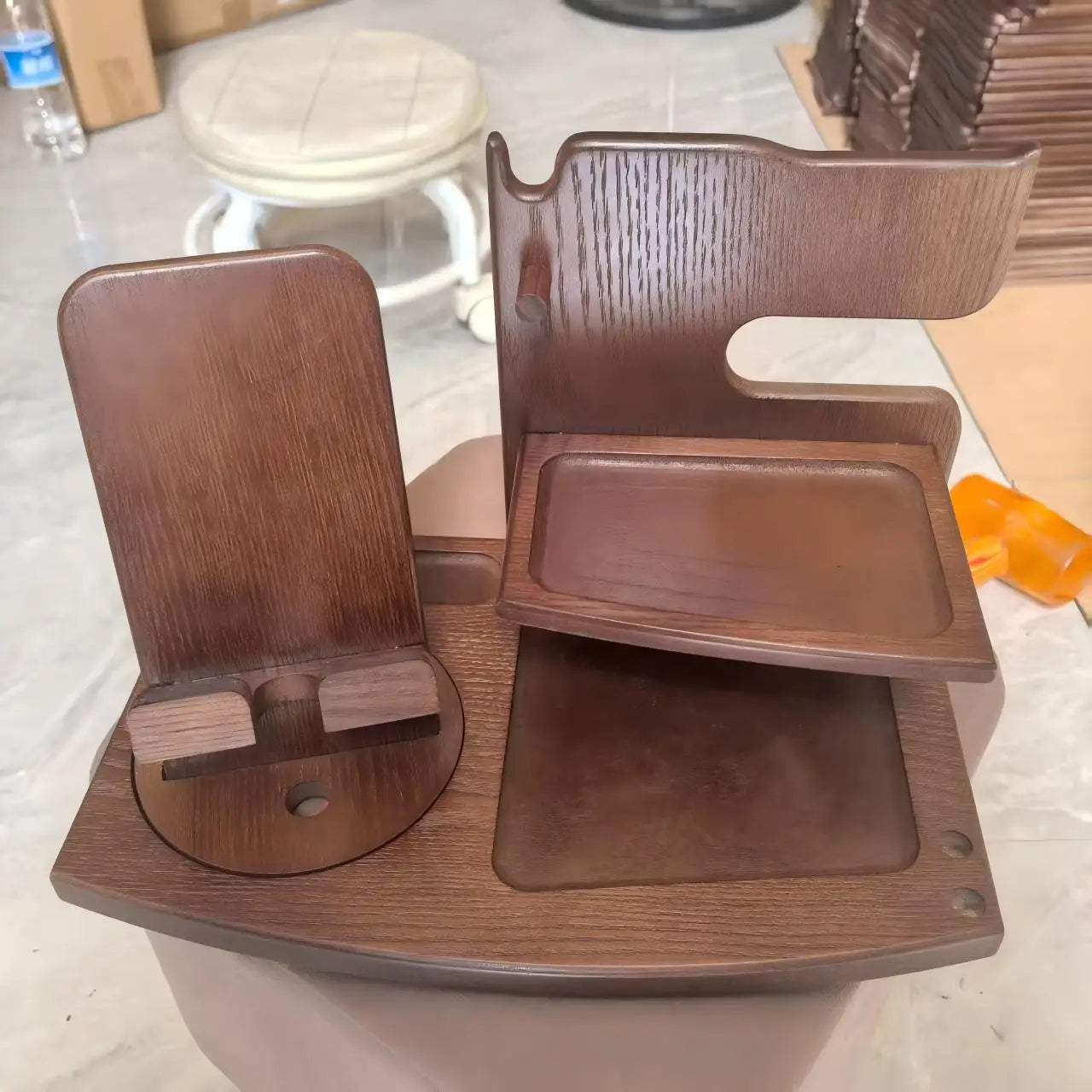 HANDMADE Wooden Standing Type Multi-Tier Tableware Holder Desktop Storage Rack with Charging Function