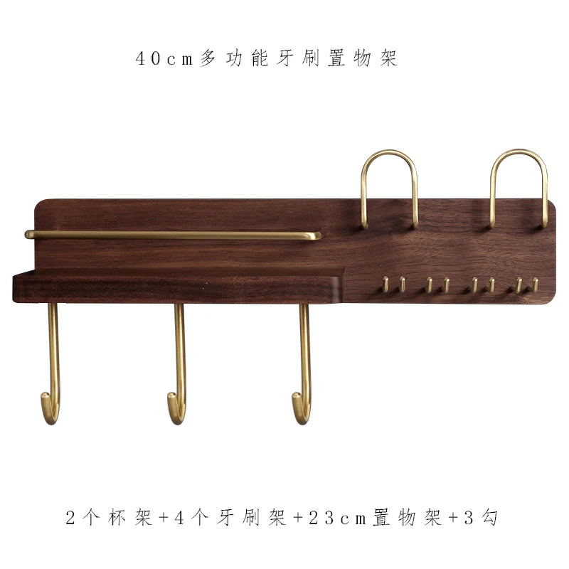 HANDMADE BATHROOM STORAGE WALL Black Walnut Electric Toothbrush Holder Multi Functional Wall-Mounted Gargle Cup and Paper Towel Storage Rack for Bathroom