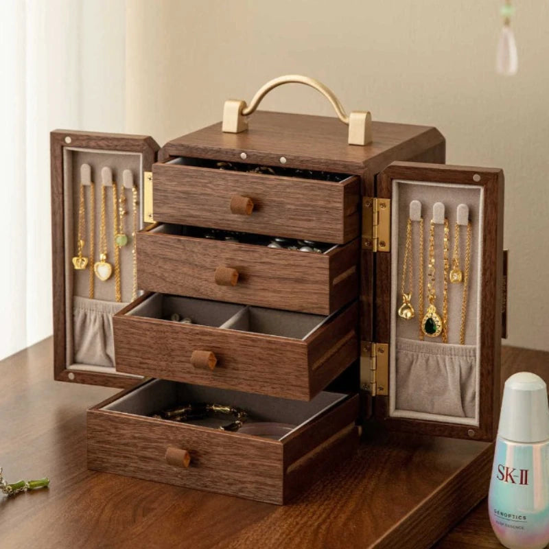 HANDMADE Wooden Retro Jewelry Box Luxury Bracelet Ring Storage Case Large Capacity Jewelry Storage Boxes Fashion Necklace Organizer Cases
