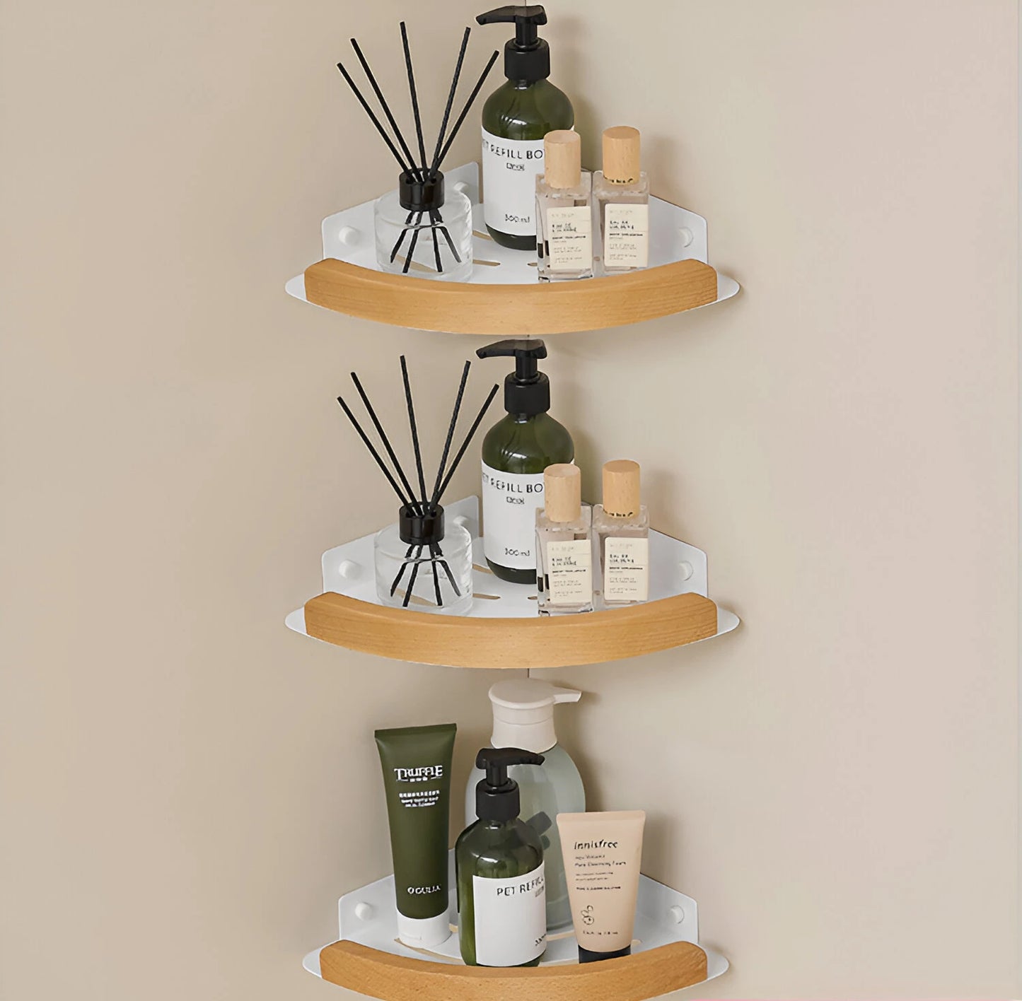 HANDMADE Bathroom storage rack wall mounted, bathroom toilet bathroom storage solid wood non perforated triangular frame wall corner rack