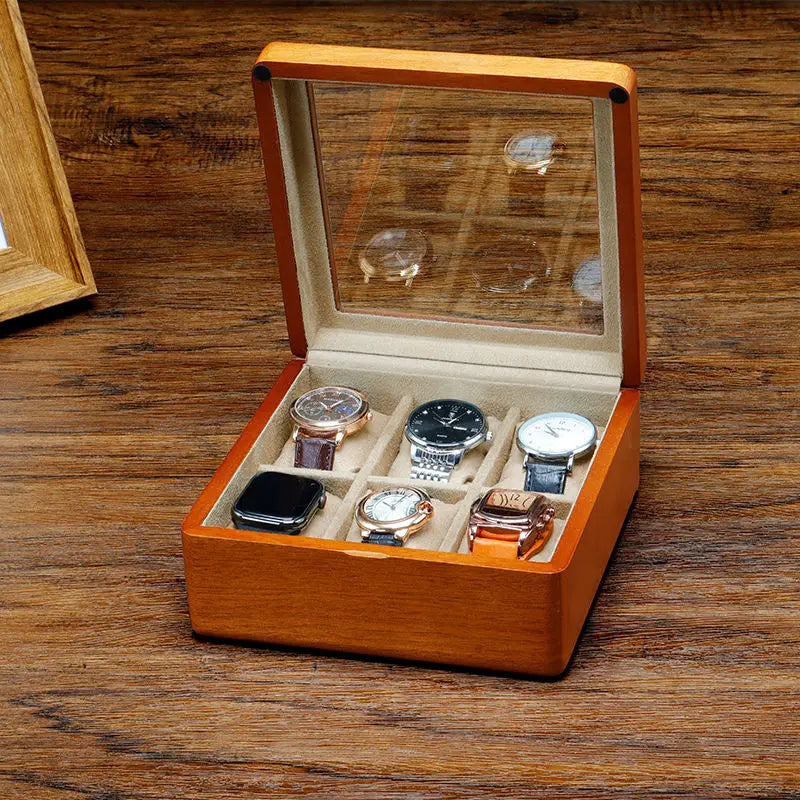 BAMBOO HANDMADE WATCCH CARE STORAGE Solid Wood Watch Storage Box Men Wrist Watches Organizer Boxes with Transparent Window Retro Bracelet Jewelry Display Case