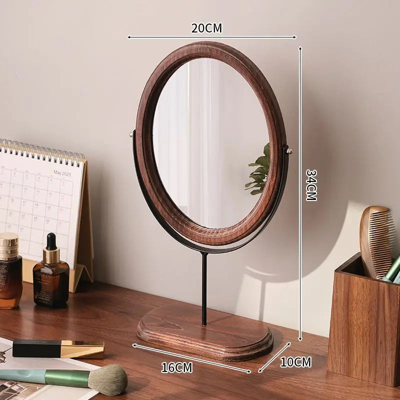 HANDMADE Espejo Decorativo Retro Chinese Style Wooden Vanity Mirror Rotatable Desktop Vanity Mirror Simple Dormitory Desktop Ornament
