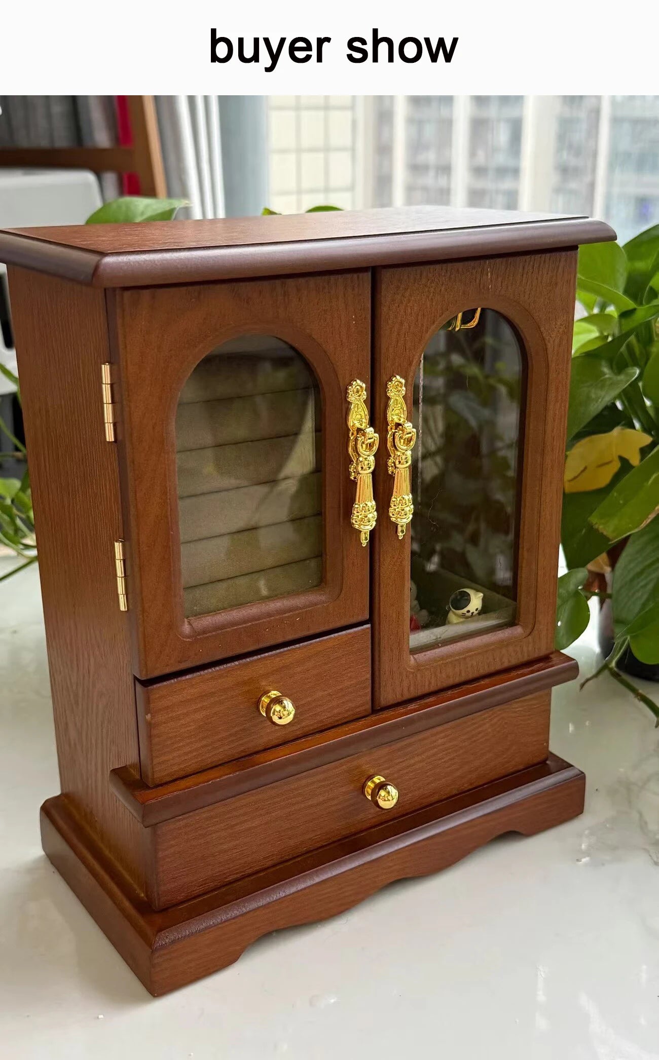 HANDMADE Retro Wooden Jewelry Storage Box High-end Earrings Necklaces Rings Storage Holder Rack Dustproof Cabinet Desktop Showcase