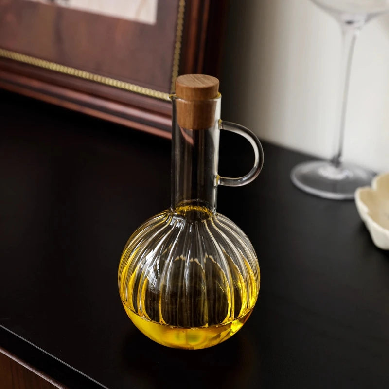 HANDMADE Glass Oil Pan Kitchen Household Wooden Lidseasoning Bottle Storage Rack High-temperatureresistant Storagetanksoysauce Bottle Set