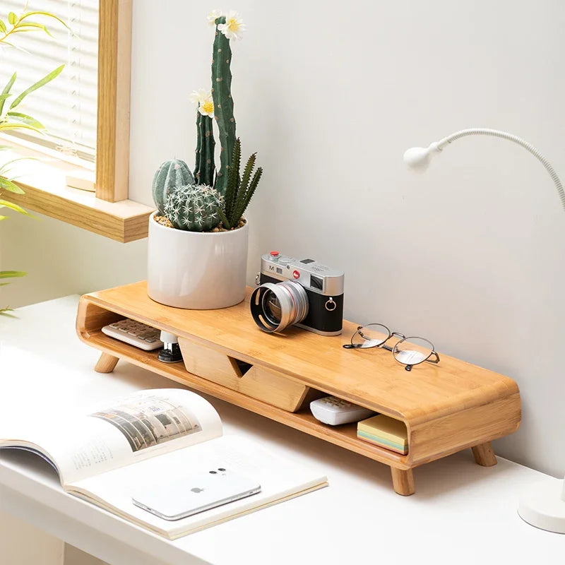 bamboo handmade Ergonomic Monitor Stand with Drawer Multilayer Laptop Riser for Neck Relief Space-Saving Office Desk Organizer and Computer Base
