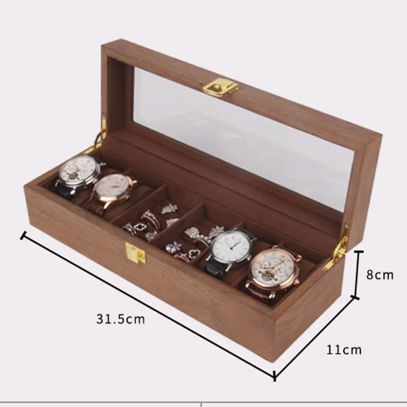 HANDMADE Walnut Wood Jewelry Box Luxury Retro Watch Storage Boxes Mirror Necklace Bracelet Display Case Jewellery Organizer Packaging