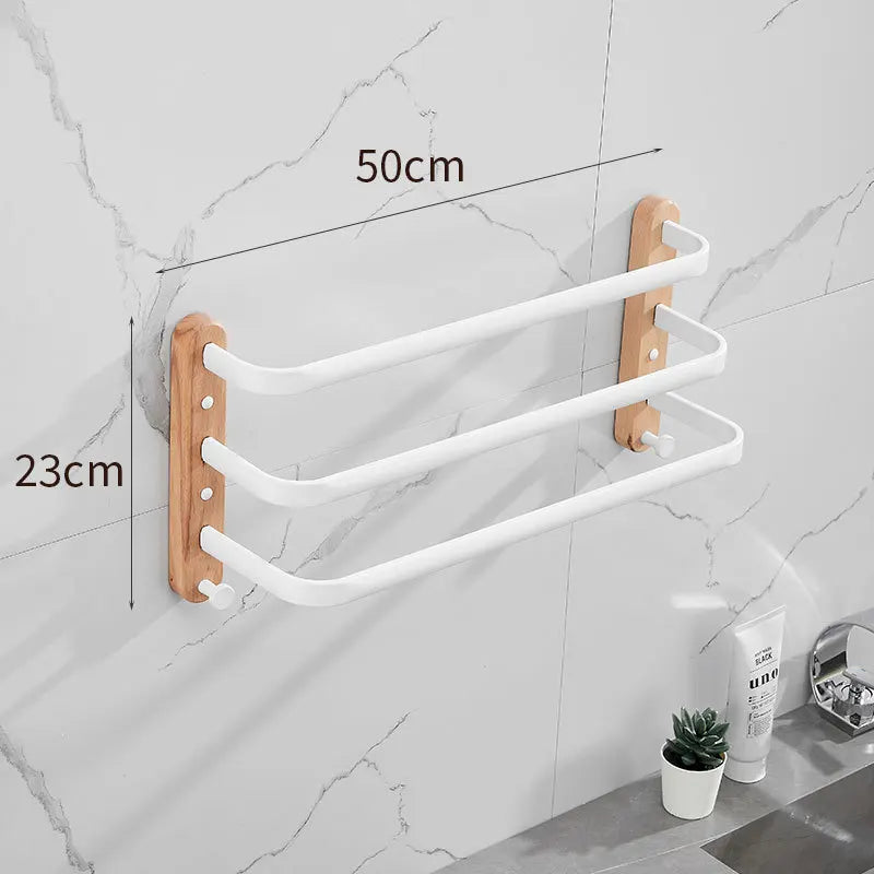 HANDMADE 40cm-60cm Wood Bathroom Towel Rack Black/White Aluminum Towel Holder Wall Hanging Multi Pole Triple Towel Bar With Hook