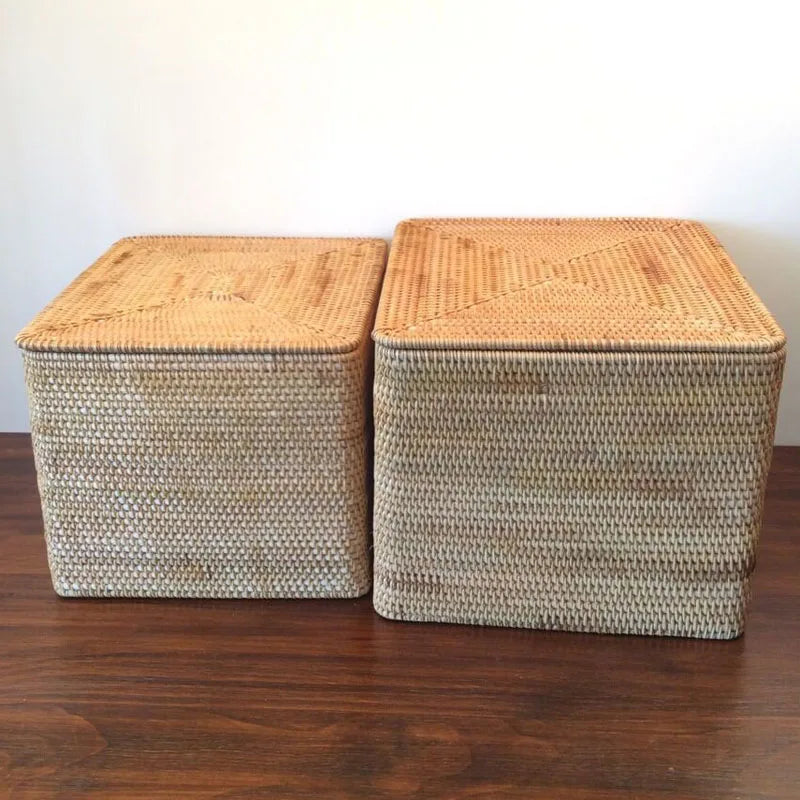handmade Hand-Woven Rattan Laundry Basket with Cover Large Clothing Sundry Books Primary Color Storage Basket Home Supplies