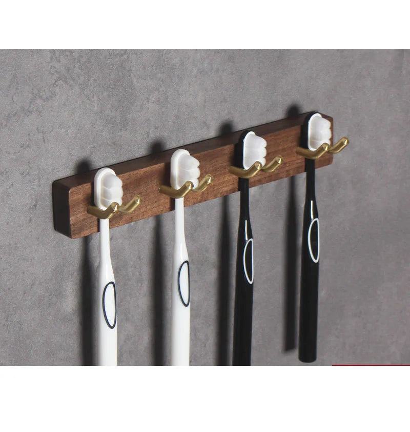 HANDMADE Black Walnut Wooden Toothbrush Hanger Toilet Storage Rack Toothbrush Cup Holder Toothpaste Storage Wall Hanger No Punching