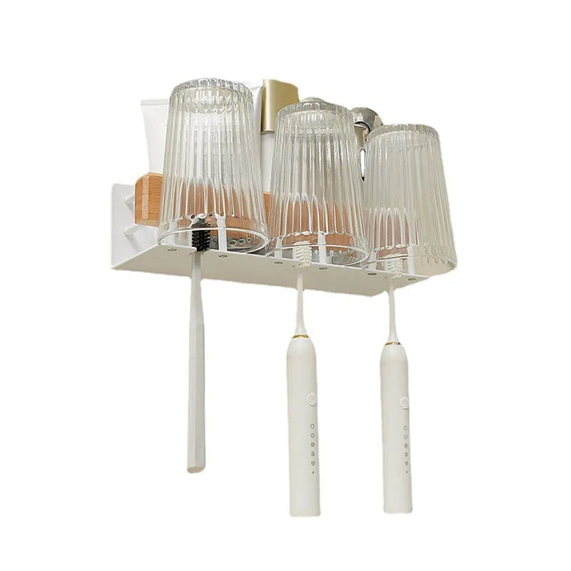 HANDMADE White/Black Bathroom Toothbrush Holder Cup Holder Aluminum Wall Mounted Mouthwash Cup Wash Cup Holder Cosmetics Storage Rack