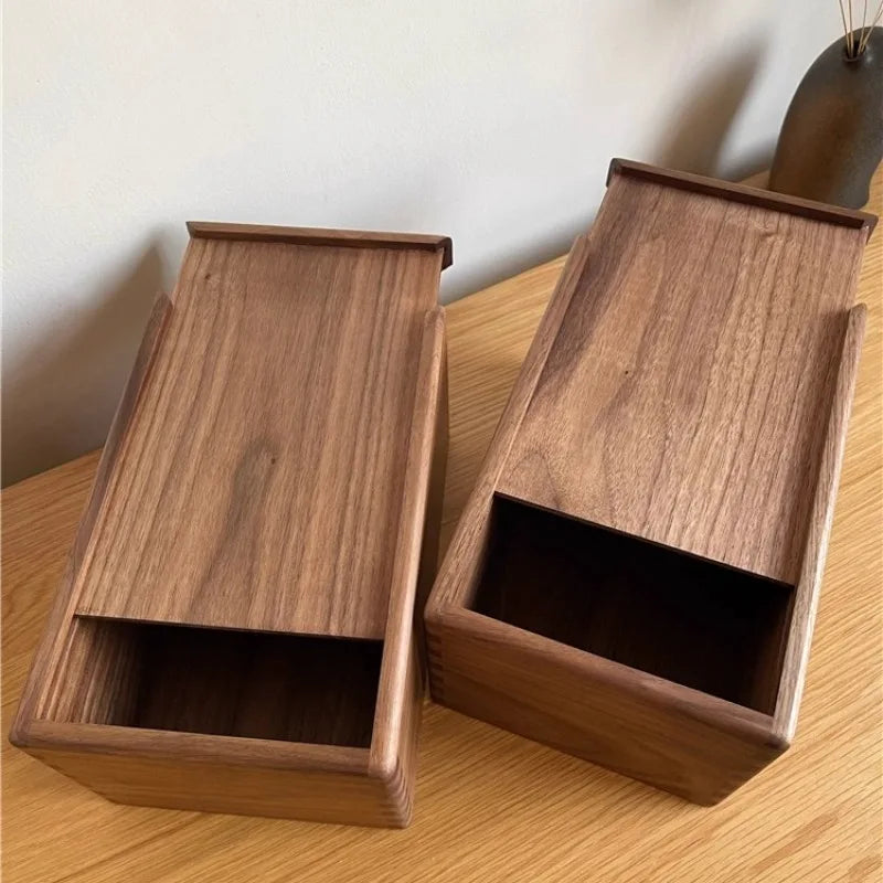 HANDMADE Pull-Out Storage Box North American Walnut Desktop Organizer Precision Crafted Wooden Drawer with Lid Elegant Sundry Organizer