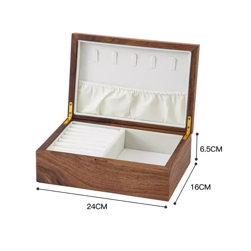 HANDMADE Black Walnut Jewelry Box Multi-Layer Jewelry Organizer Solid Wood Premium Ring Earring Display Case Retro Jewelry Storage Chest