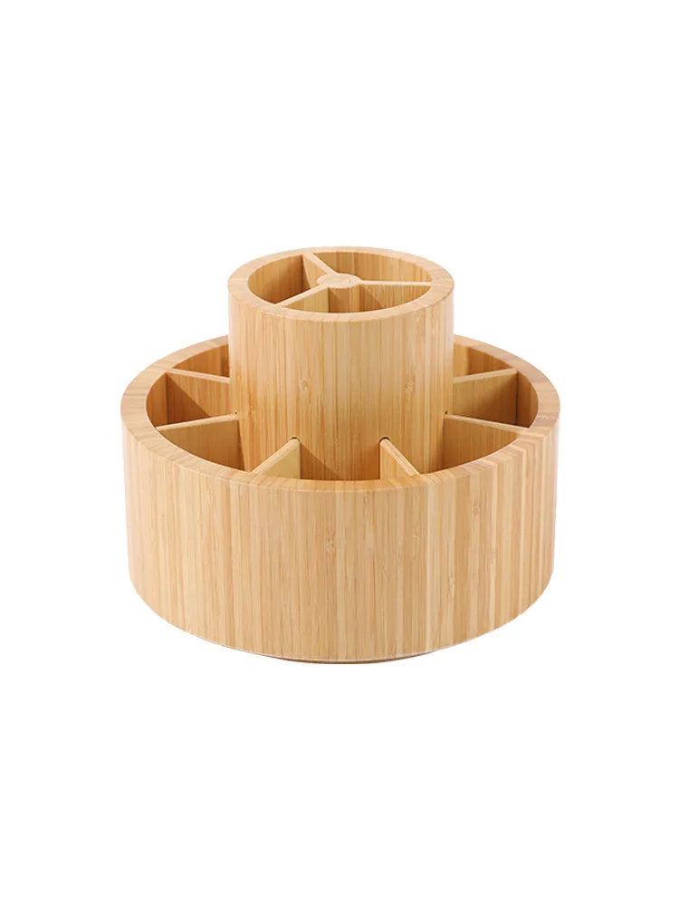 HANDMADE UNIVERSAL Brush Holder for Vanity Rotating Bamboo Pen Stand for Office Desk Circular Stationery Organizer for Home Workspace