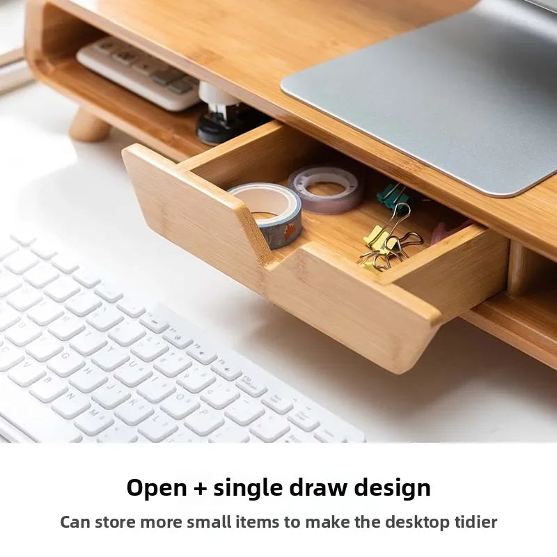bamboo handmade Ergonomic Monitor Stand with Drawer Multilayer Laptop Riser for Neck Relief Space-Saving Office Desk Organizer and Computer Base