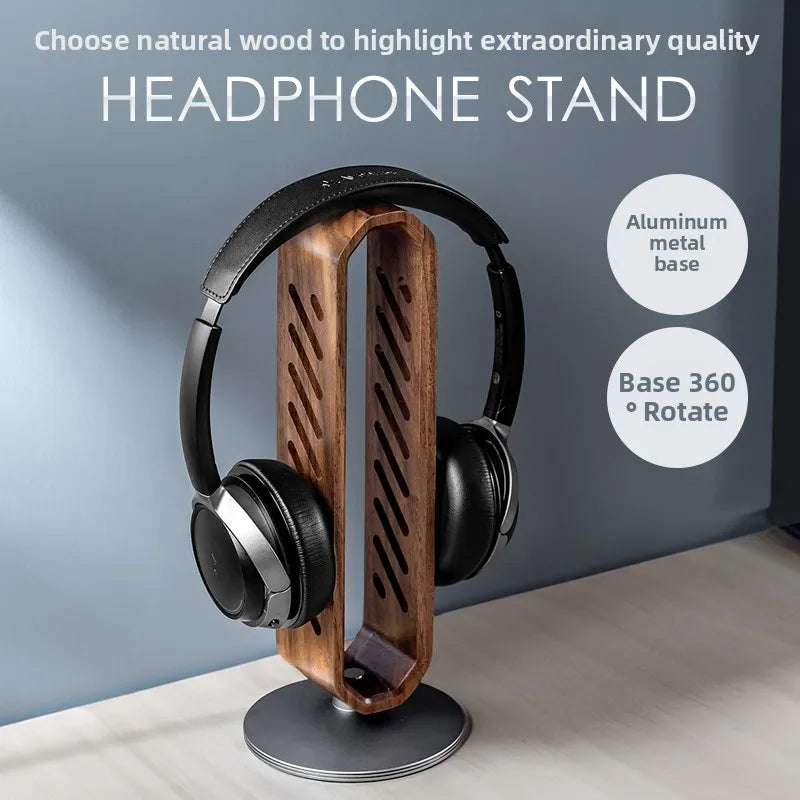 handmade Rotating Walnut Headphone Stand Creative Over-Ear Headset Holder Desk Organizer for Audio Equipment Storage Modern Display Rack