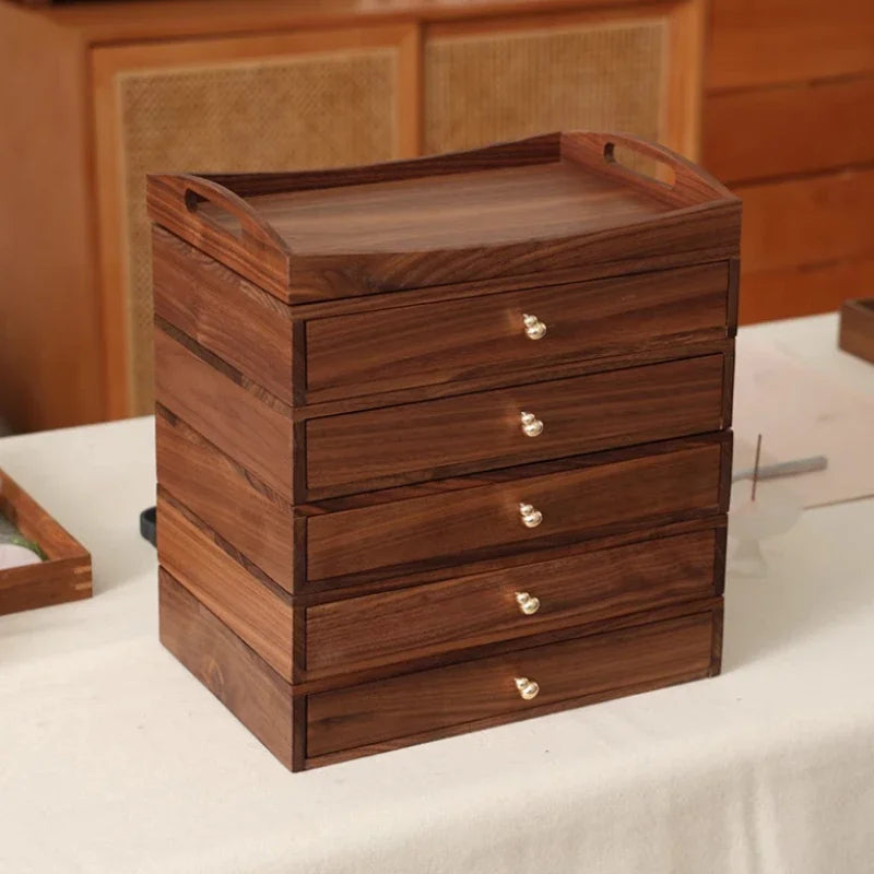 handmade North American Black Walnut Storage Drawer Multi-Layer Stationery Organizer Stackable Desktop Box for Seals Study Room Organizer