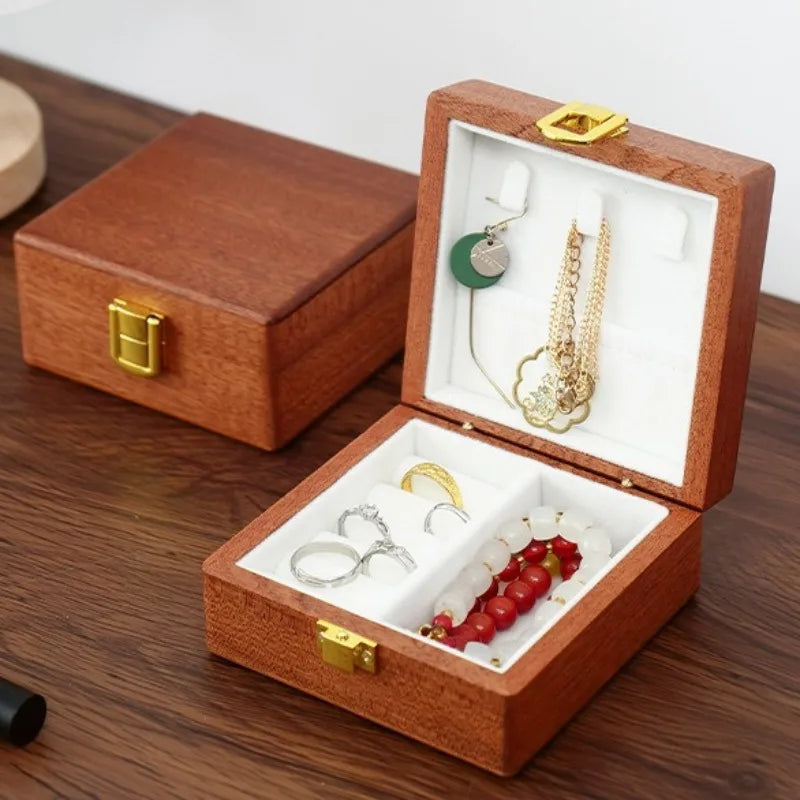 HANDMADE Solid Wood Jewelry Storage Box Mini Jewellery Organizer Case Travel Necklace Ring Cases Trinket Earrings Pendant Bracelet Boxes