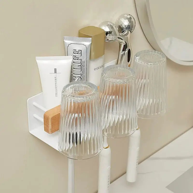 HANDMADE White/Black Bathroom Toothbrush Holder Cup Holder Aluminum Wall Mounted Mouthwash Cup Wash Cup Holder Cosmetics Storage Rack