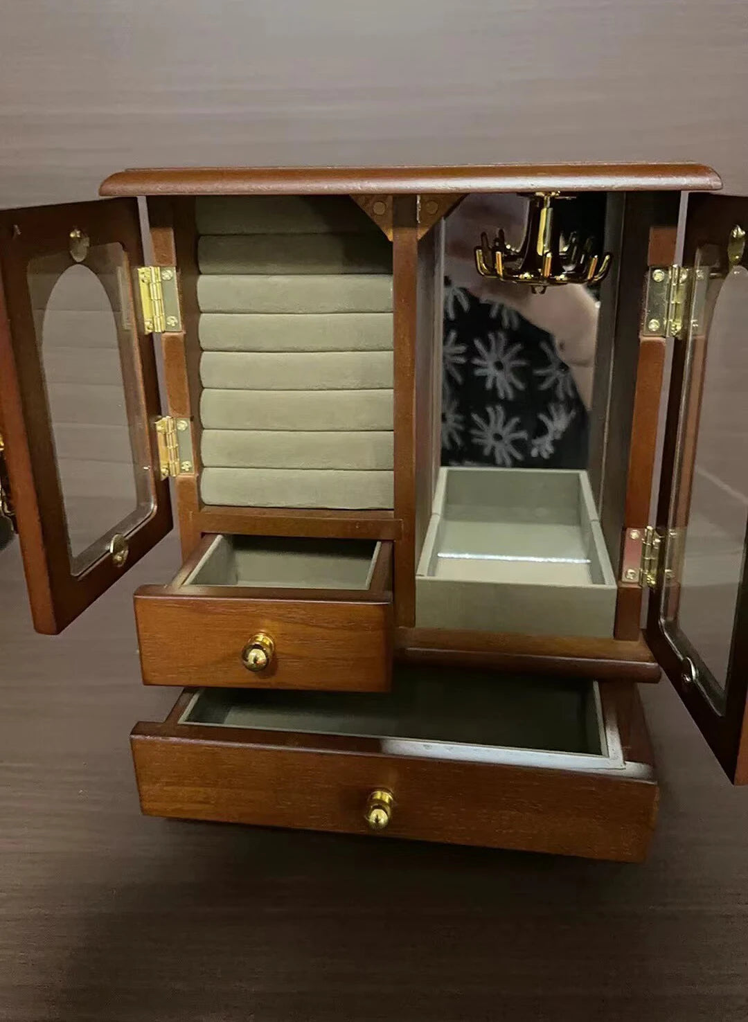 HANDMADE Retro Wooden Jewelry Storage Box High-end Earrings Necklaces Rings Storage Holder Rack Dustproof Cabinet Desktop Showcase
