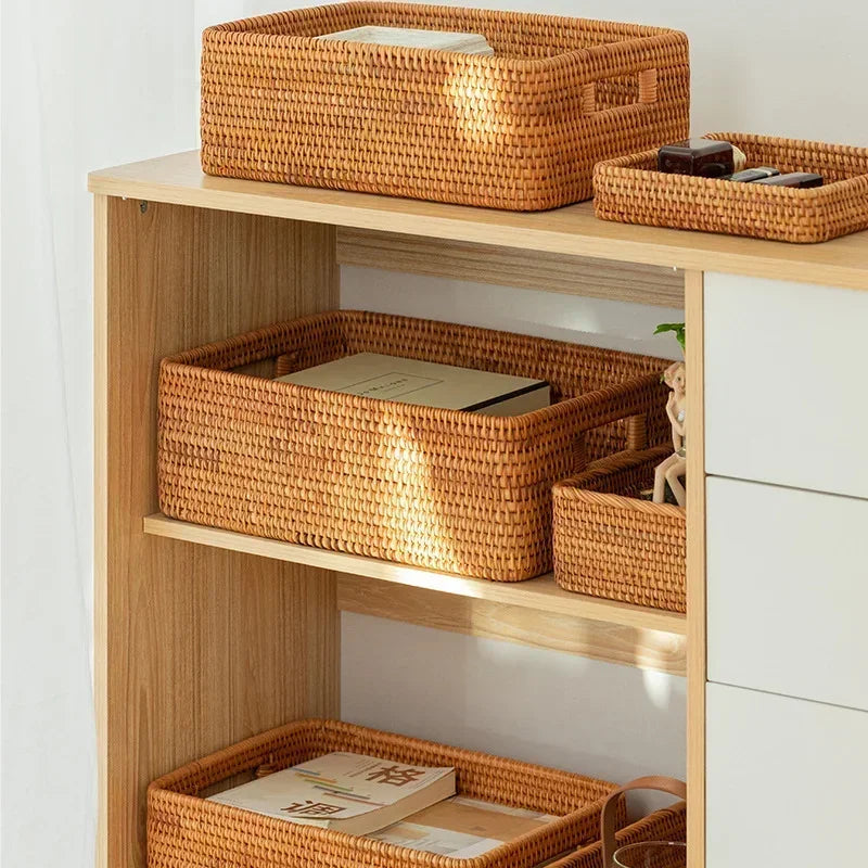hadnmade Bamboo Woven Basket Box Minimalist Home Rattan Storage Basket Rectangular Woven Sundries Sorting Clothing Storage Box
