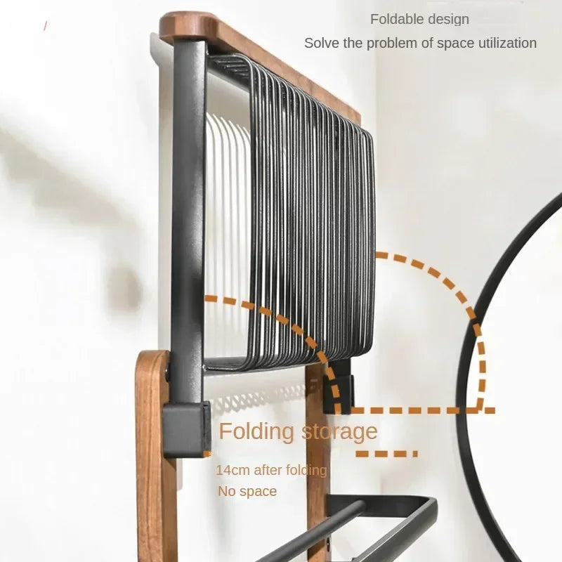 handmade Walnut Wood Towel Holder Non Punching Rack Waterproof Moisture-proof Bathroom Storager Foldable Shelves High Load-bearing Hanger