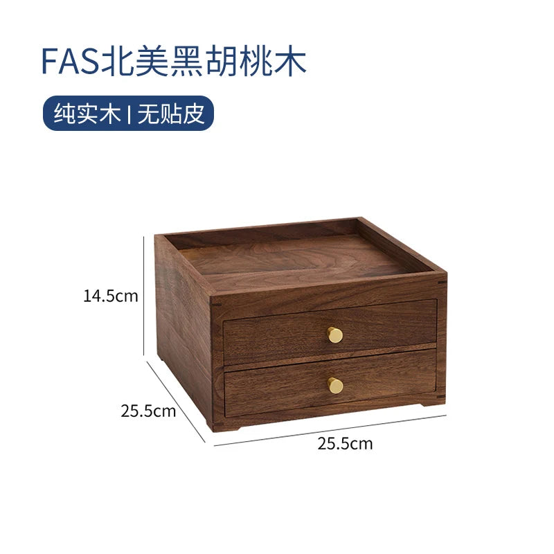 HANDMADE Walnut Wood Desktop Organizer with Drawers Japanese Style Storage Box for Cosmetics Multi Compartment Office Storage Solution