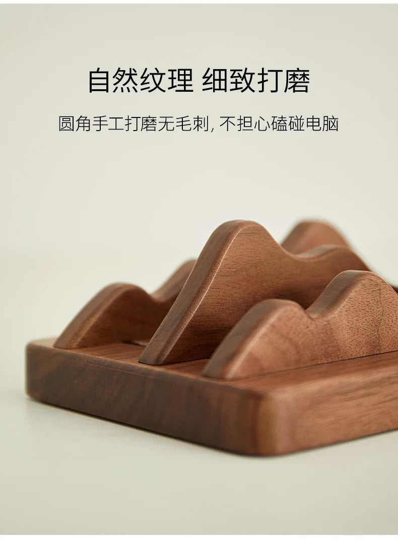 HANDMADE Laptop Vertical Storage Stand Custom Soild Wood Landscape Theme Walnut Wood Base Stand Desktop Decoration Custom Wooden Stand