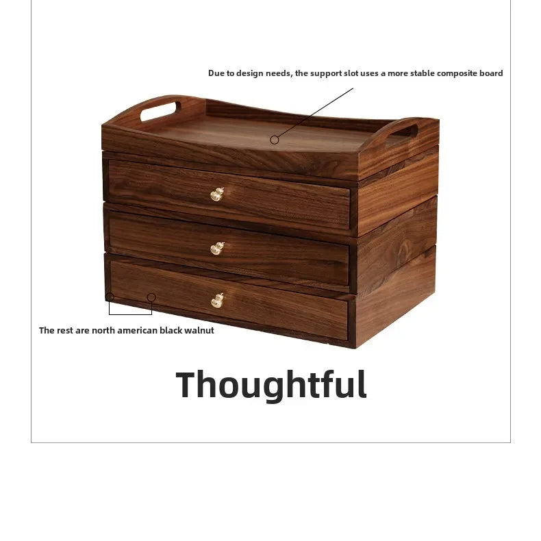 handmade North American Black Walnut Storage Drawer Multi-Layer Stationery Organizer Stackable Desktop Box for Seals Study Room Organizer