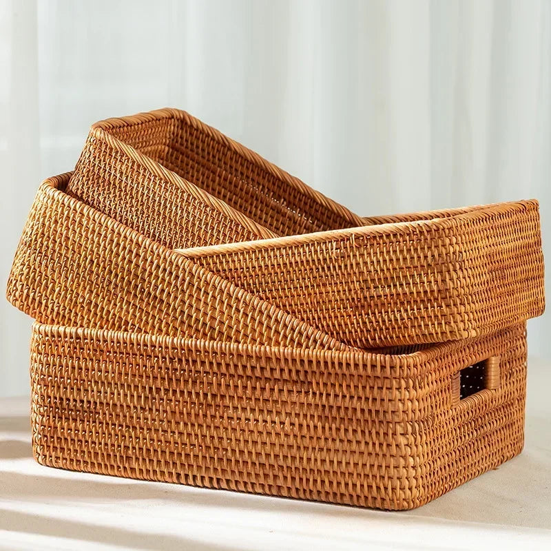 hadnmade Bamboo Woven Basket Box Minimalist Home Rattan Storage Basket Rectangular Woven Sundries Sorting Clothing Storage Box