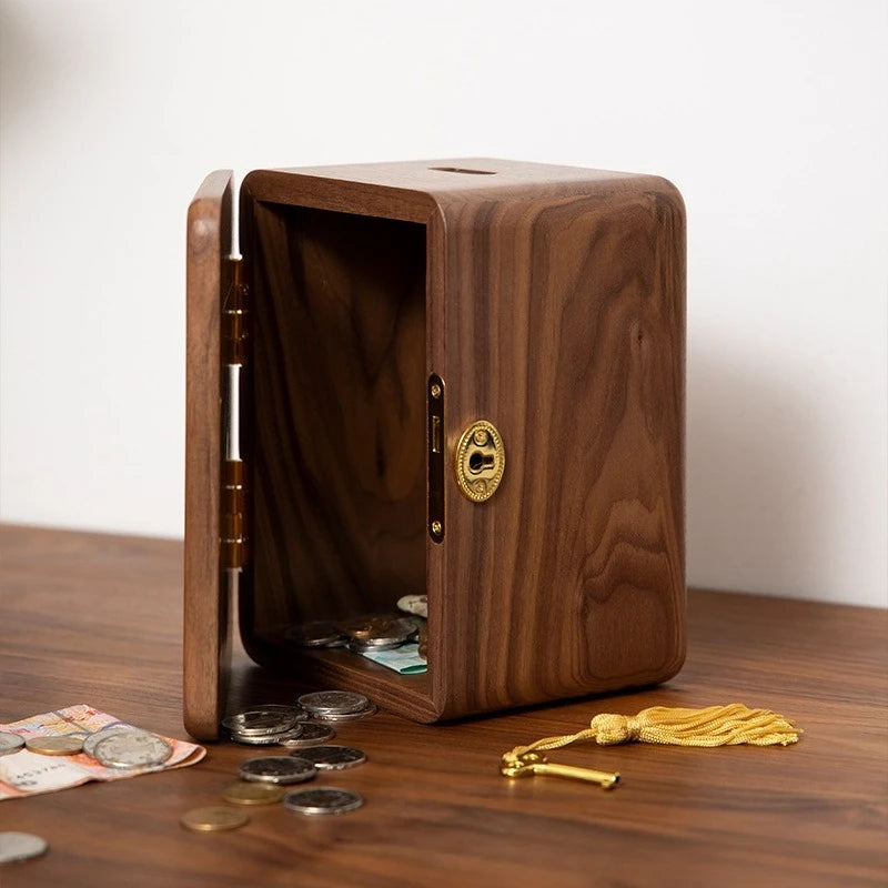 HANDMADE WALNUT Creative Money Boxes Walnut Wood Piggy Bank with Lock Children's New Year's Gift Multifunctional Home Decoration Ornaments