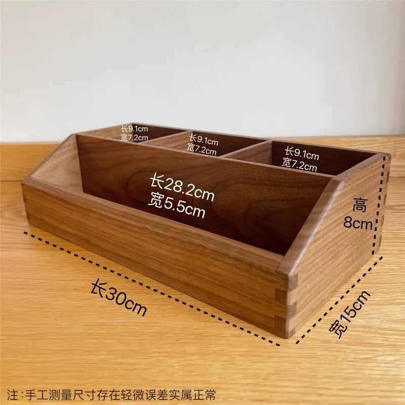 HANDMADE BLACK WWALNUT Multi-grid Wooden Organizer Angled Desktop Storage Box Multifunctional Remote Control Storage Tray Minimalist Drawer Dividers