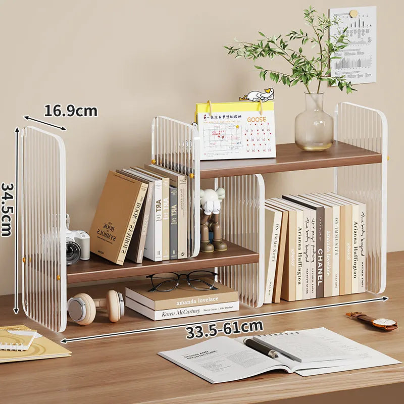 HANDMADE Simple Wood-Based Panel Shelf Sturdy Desktop Bookshelf Expandable Stationery Organizer Heavy-Duty Storage Rack for Office Desk