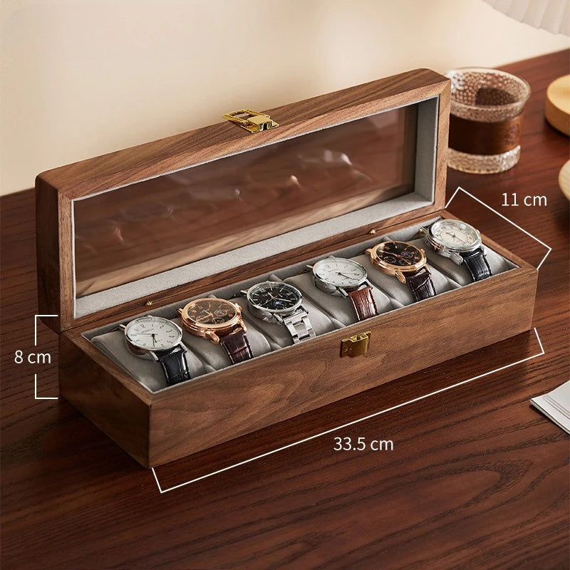 HANDMADE Black Walnut Watch Box Luxury Retro Watches Storage Boxes Man Mechanical Watch Display Case Transparent Skylight Organizer Gift