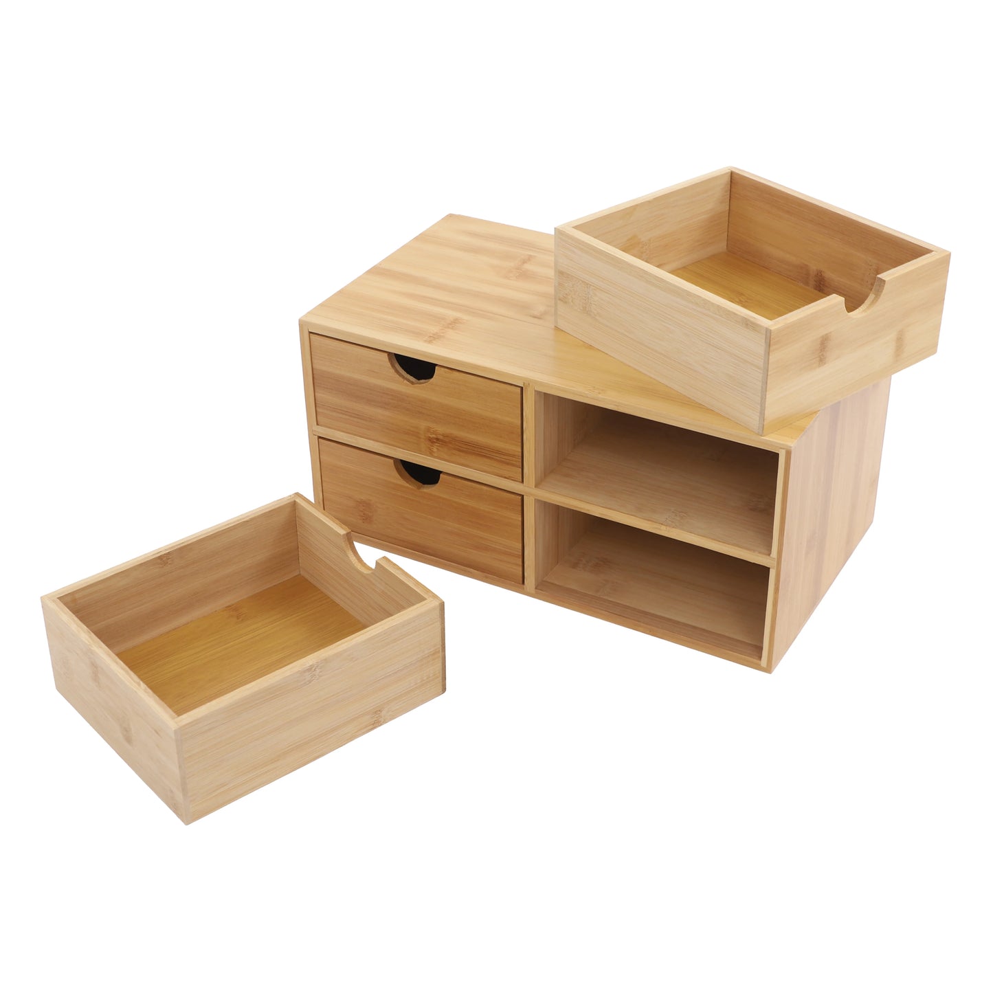 HANDMADE Bamboo 4-Drawer Desktop Organizer, 12.99x7.48in Wood Office Desk Storage for Makeup, Stationery, Minimalist Home Office Decor