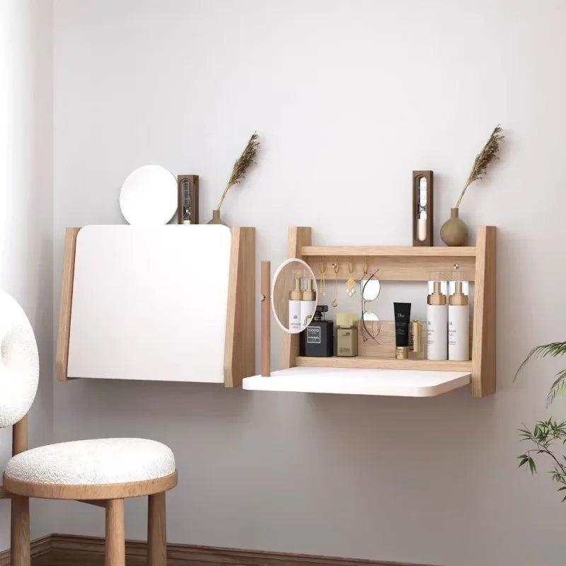 WOOD PINE HANDMADE WALL STORAGE Suspended Vanity Table Wooden Folding Dressing Tables Modern Makeup Desk Multipurpose Simple Dressers Desks Bedroom Furniture
