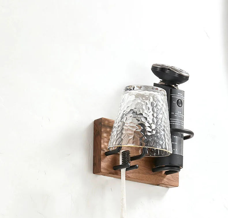 HANDMADE Solid Wood Toothbrush Holder Bathroom Shelving Cup Scraper Electric Shaver Holder Wall Hanging Multifunctional Storage Rack