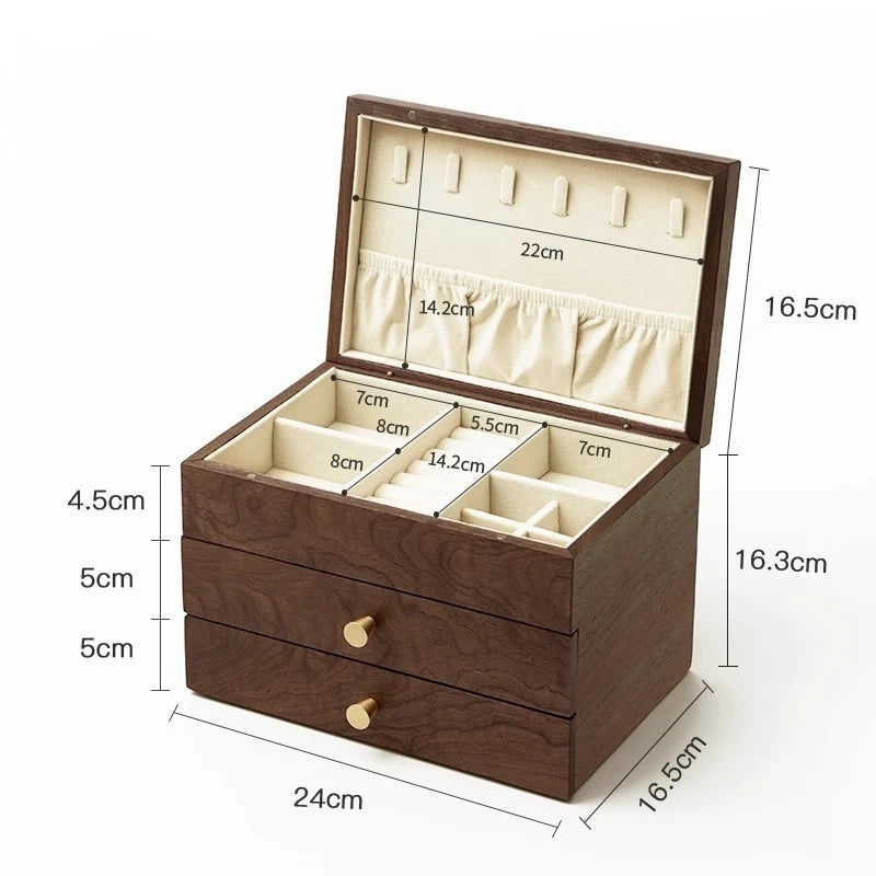 HANDMADE Black Walnut Jewelry Box Large Luxury Ring Storage Boxes Necklaces Earring Bracelet Display Case Jewellery Packaging Organizer