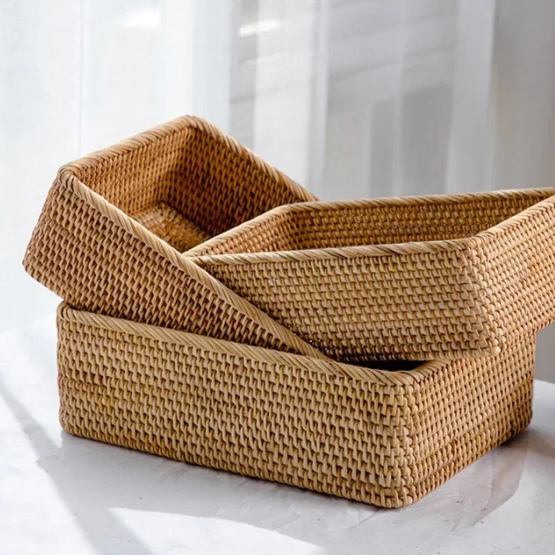 hadnmade Bamboo Woven Basket Box Minimalist Home Rattan Storage Basket Rectangular Woven Sundries Sorting Clothing Storage Box