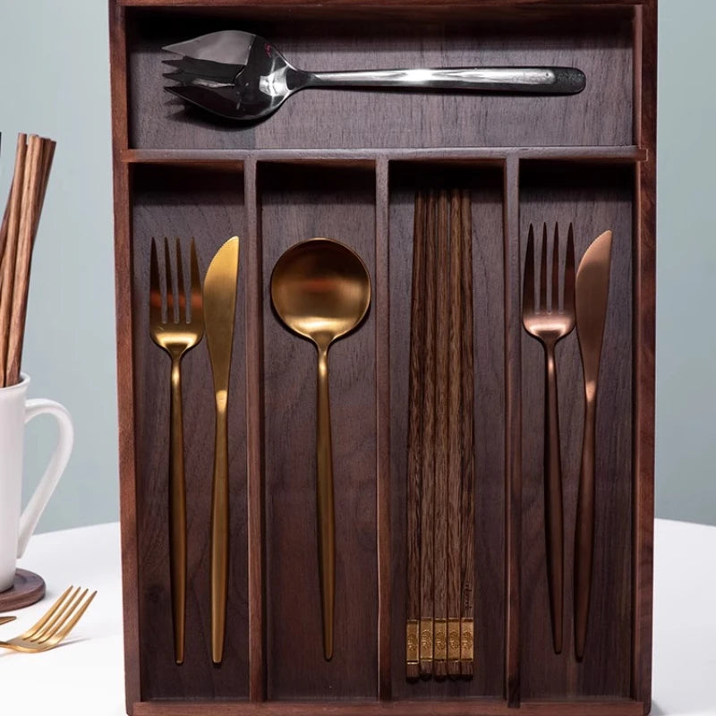 BHANDMADE lack Walnut Utensil Organizer Wooden Cutlery Tray for Kitchen Luxury Knife/Fork Storage Box High-grade Spoon Chopsticks Holder
