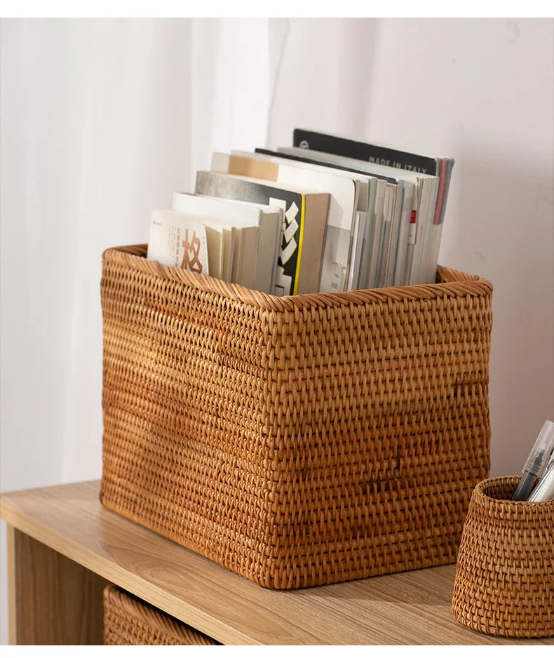 hadnmade Bamboo Woven Basket Box Minimalist Home Rattan Storage Basket Rectangular Woven Sundries Sorting Clothing Storage Box