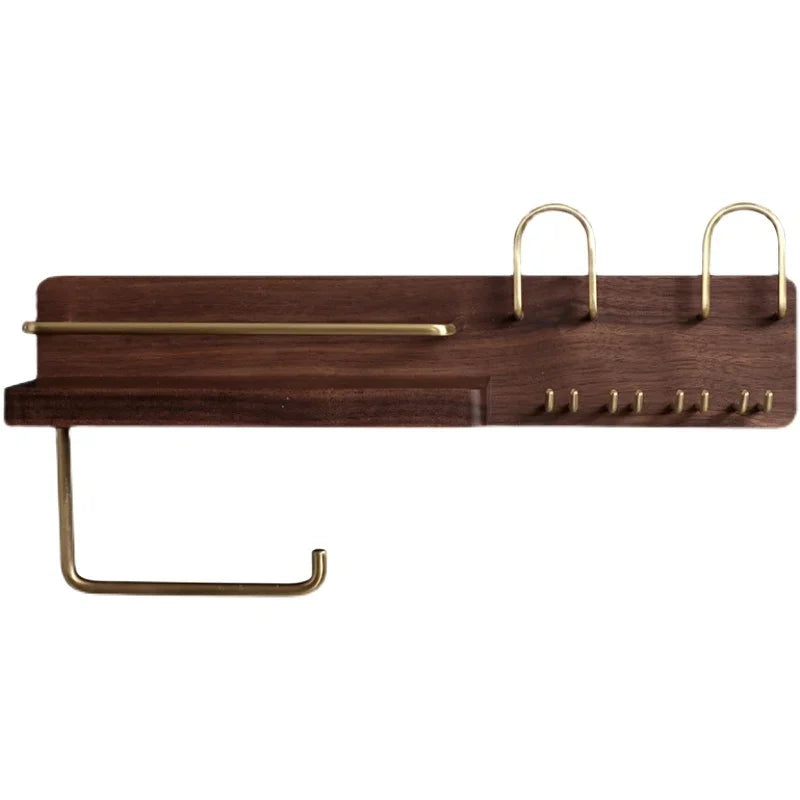 HANDMADE BATHROOM STORAGE WALL Black Walnut Electric Toothbrush Holder Multi Functional Wall-Mounted Gargle Cup and Paper Towel Storage Rack for Bathroom