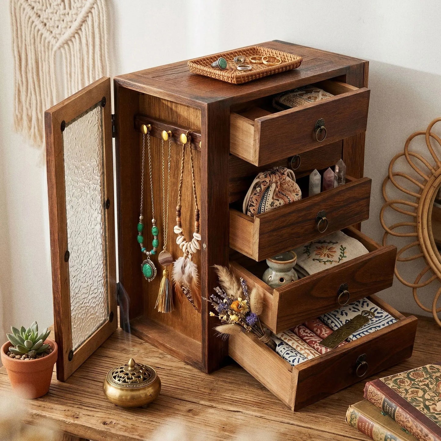 HANDMADE Retro solid wood multi-layer jewelry storage box with drawers, jewelry classification box, dressing table ornaments