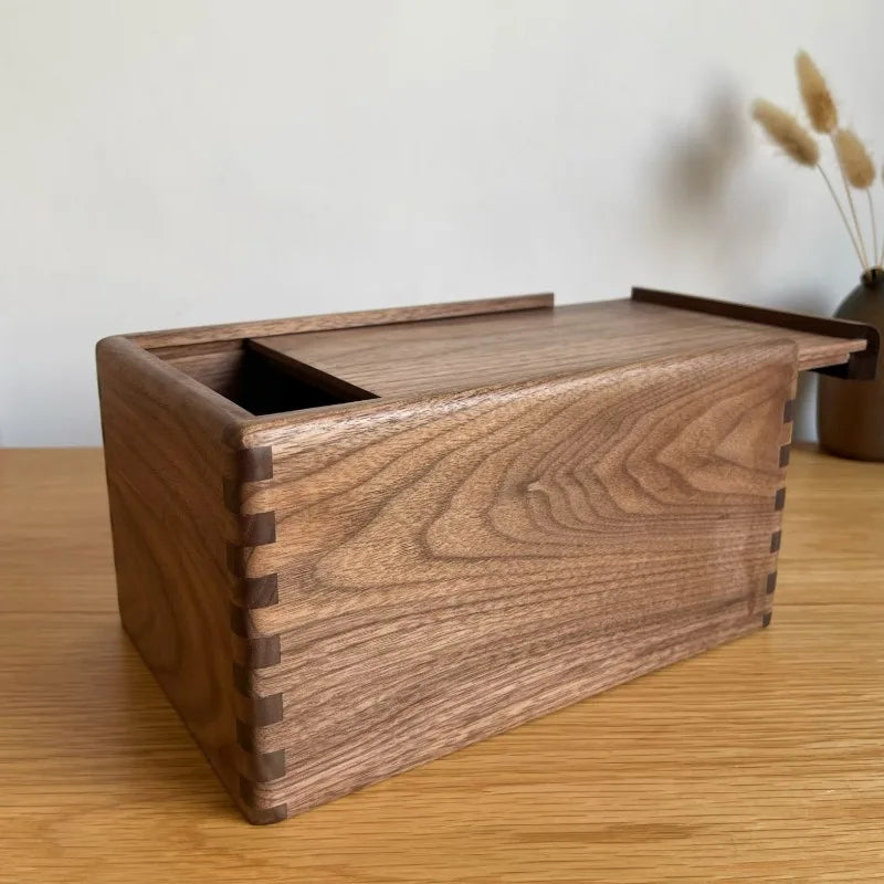 HANDMADE Pull-Out Storage Box North American Walnut Desktop Organizer Precision Crafted Wooden Drawer with Lid Elegant Sundry Organizer