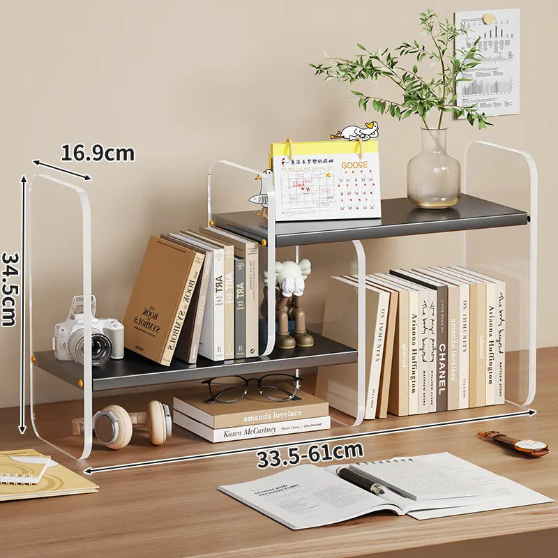 HANDMADE Simple Wood-Based Panel Shelf Sturdy Desktop Bookshelf Expandable Stationery Organizer Heavy-Duty Storage Rack for Office Desk