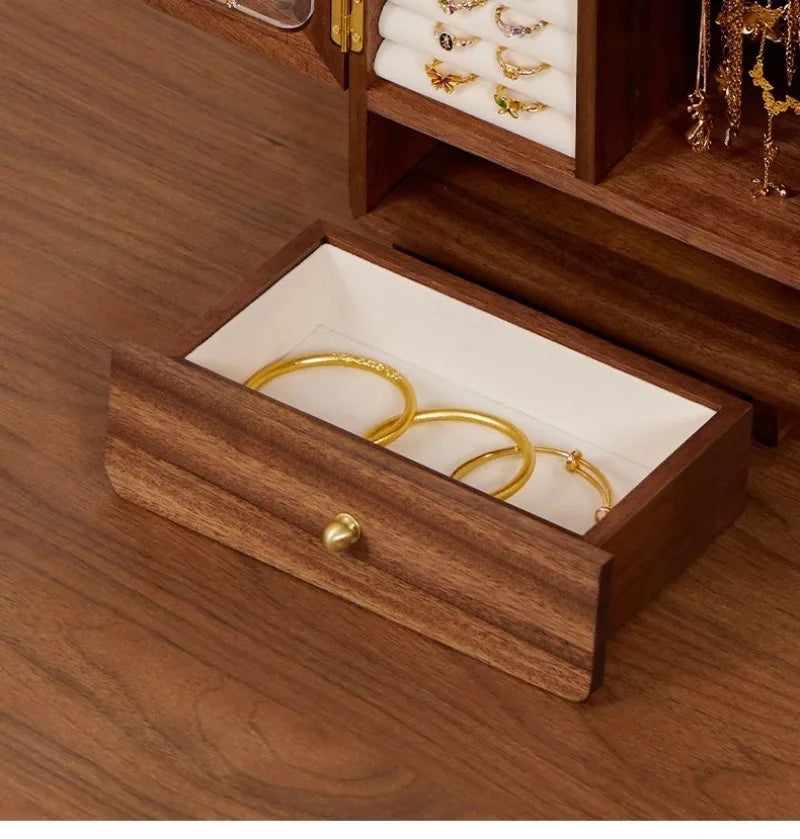 DUPLI HANDMADE Solid Wood Jewelry Box Transparent Glass Retro Showcase Boxes Necklace Earring Bracelet Storage Case Display Organizer Supplies